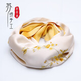 织锦楼真丝丝巾女桑蚕丝手工苏绣围巾国风刺绣披肩送妈妈母亲节礼物 （升级版）海棠花韵-米白