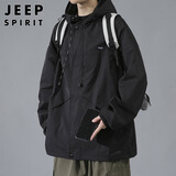 JEEP SPIRIT吉普夹克男外套春季连帽工装冲锋防风衣服男装 021黑色 XL