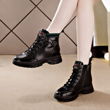莱然休闲鞋女士牛皮高帮运动鞋2025新款内增高女鞋子厚底春秋透气单鞋 黑色布里 37