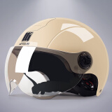 摩托立方（MOTOCUBE）3C认证101-2S电动车头盔女夏季半盔男摩托车安全帽 米黄色+咖短