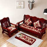 曼田家纺 加厚冬季实木沙发垫带靠背老式防滑木头四季红木通用三人海绵坐垫 国色天香-红（不掉色 不起球） 52*52cm/单人座