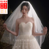 坤米新娘头纱头饰结婚拍照领证道具短款系纱领证头纱简约双层头纱领证 白色4层头纱 60cm-80cm