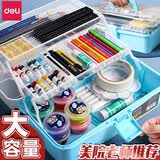 得力（deli）美术工具箱中小学生大号多功能三层折叠箱子家用手提式文具画画箱 【王子蓝】13寸三层-可承受7.9kg