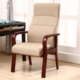 众琛 办公椅麻将椅子家用四脚实木质布艺高靠背椅带扶手电脑椅会议椅 米色细麻布