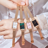 Spirra阿妈妮情人节礼物绿表手表女士简约气质小巧防水2025年新款方形 3017玫绿