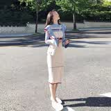 艾珠儿 连衣裙秋冬季新款初恋减龄可爱针织连衣裙过膝毛衣连衣裙秋冬女 蓝色长款 均码