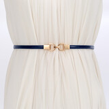 紫心竹腰带女细装饰裙子毛衣百搭收腰皮带时尚真皮免打孔白色束腰 蓝色