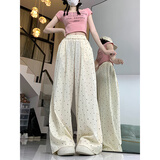 妙奕嘉裤子夏季女女裤夏天春秋新款2025冰丝裤防晒宽松阔腿裤长裤山本裤 杏色波点冰丝山本裤 M 【建议100-115斤】