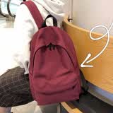 沫茵 书包女中学生ins超火小清新初中女生书包韩版学院风百搭休闲简约双肩包背包女高中生大学生森系软妹 酒红色带小熊挂件（尼龙面料）