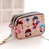 书果儿（SHU GUO ER）三层拉链零钱包女士布艺手拿包斜挎钱包男女款手抓包零钱收纳包 粉笑脸大号