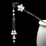 万宝资古风流苏发簪古装步摇复汉服发饰簪子头饰仙女配饰 【云舒】浅蓝【左】 颜色偏深