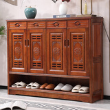 粤雅居 鞋柜实木香樟木中式仿古两三四门鞋架多层大容量整装木质鞋柜 805#四门鞋柜【整装发货】花梨色