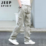 JEEP SPIRIT吉普工装裤男春夏季休闲裤子男士新复古回潮直筒裤 浅灰 L