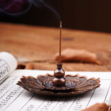 普云 莲花三宝铜合金香盘 三件套组香盘 香插适用盘香粗细款线香塔香 莲花三宝铜合金香盘