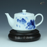京德 景德镇陶瓷茶壶手绘青花功夫茶具带把纯手工绘画茶壶 青花山水帆影壶 150ml