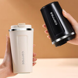 天喜（TIANXI）保温咖啡杯男女士便携大容量水杯高颜值吸管杯车载随行保温杯子 经典白380ml