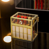 KAMAN口红收纳盒防尘网红桌面装化妆品的盒子带盖多格整理唇釉口红架 金边玻璃款【加高15格】