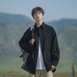 百鹊亭衬衫男2025秋冬新款港仔文艺日系工装长袖衬衫外套男潮牌休闲衬衣 CS169黑色 XL