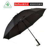 Bluffton暴风雨伞自动开长柄直杆高尔夫伞1.3米双人加大号加固结实防风暴雨伞迎宾商务晴雨伞男 黑色 伞下直径135cm
