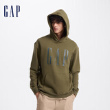 Gap男女装字母logo印花连帽抓绒长袖口袋卫衣上衣609135 绿色 165/88A(S) 亚洲尺码
