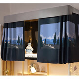 HOUSEGO 纯面料加厚物理强遮光布帘床帘上铺下铺学生宿舍帘子支架另售 山间小路（3片帘子+顶） 0.8~1M宽2米长以内床（帘高1.5m