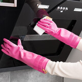 家の物语（KATEI STORY）韩国进口洗碗手套加长家务手套加绒厨房橡胶手套清洁洗衣服防水 带挂钩手套S号（不含加绒） 1双