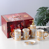 杜兰朵皇朝 欧式陶瓷卫浴套装浴室用品洗漱套装轻奢北欧简约卫生间漱口杯牙刷杯牙具套件 冰花纹五件套（礼盒包装）