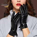 鳄鱼恤触屏真皮女款羊皮保暖加厚款分指手套送女友礼物 保暖黑+质量三包 L(掌围20.6-21.6)