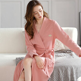 曲果（QUGUO）女士睡袍春秋季纯棉长袖女款秋冬季浴衣秋款全棉质日式中长款浴袍 22667豆粉 L 【建议100-120斤】