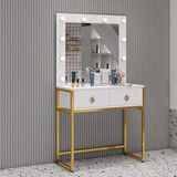 达儿旅梳妆台影楼带灯培训学校化妆桌理发美容院婚纱店化妆台 白色金架80长40宽165高