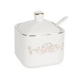 军英（JUNYING） 家用调料罐陶瓷调味瓶工艺盐罐带盖 三件套装调料盒餐馆调味器皿 四方描金 1罐+1盖+1勺