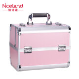 NICELAND专业化妆箱手提便携大号化妆品多层收纳箱美甲纹绣工具箱包家用带锁大容量 粉色
