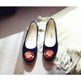 内联升 布鞋女老北京布鞋坤千层布鞋加密机绣海元绣花鞋 8207A 黑花/牡丹 37