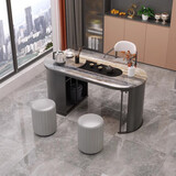 极简轻奢岩板茶台办公室会客接待小户型家用超晶石阳台功夫茶几 1.4米茶桌+主人椅*3