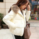 川朗羽绒服女厚短款2025冬季女装新款品牌大毛领女士小个子派克新国标 米白色 M （95斤-105斤）