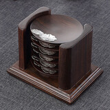 茶杯垫 实木加大茶杯垫黑檀木隔热垫杯垫杯托功夫茶道茶具配件茶托垫子套装 加大黑檀荷叶（6杯托+鼎立收纳架）