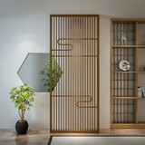 闽宝现代中式实木屏风隔断装饰入户玄关客厅酒楼茶馆镂空落地栅栏座屏 红胡桃木定制每平方