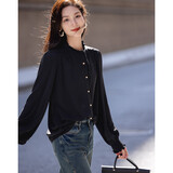 德玛纳【抓皱亮感衬衫】春秋法式女人味荷叶边立领抽褶气质衬衣女装上衣