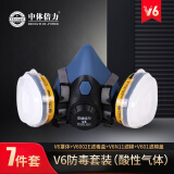中体倍力防毒面具 化工厂防有毒气体 农药喷洒喷漆专用面罩 V6+V6002E七件套【酸性气体/氯化氢】