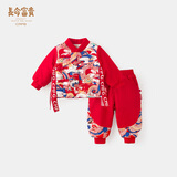 长命富贵拜年服男童新年装过年服中国风唐装冬季周岁礼服男女宝宝周岁衣服 龙行龘龘-红 100