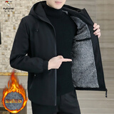 啄木鸟（TUCANO）男士外套春秋冬新款潮流连帽加绒夹克男休闲运动上衣秋季户外夹克 黑色2208 加绒 3XL 151-165斤