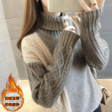 宜惜绮高领毛衣女加绒加厚打底衫秋冬季新款女士宽松可外穿毛针织衫上衣 咖加杏（加绒） 均码