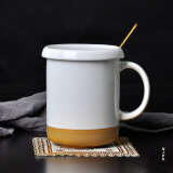 陌上纤虹陶瓷马克杯陶瓷水杯550ml陶瓷咖啡杯带勺盖茶杯 陶瓷办公杯父亲节 赫兹杯（白色）+盖勺垫