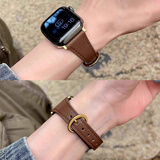 炫戴适用applewatch12表带iwatch10苹果S11手表s9女款S8高级se3真皮8秋冬s7智能ultra4/3腕表6创意小众 马蹄扣小蛮腰皮带-褐色金扣 38/40/41/42mm表盘通用