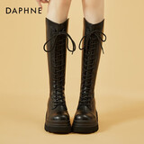 达芙妮长筒靴女高筒显高显瘦厚底百搭潮款内增高骑士靴马丁靴瘦瘦靴4622607092 黑色（单里） 36