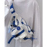 悠泽韩国ins复古中性工装胸包百搭腰包日系原宿风街头潮流运动包男女 白色（带4枚徽章+宇航员挂件）