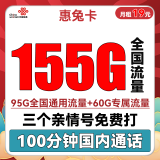 中国联通手机卡流量卡上网卡电话卡沃派宝卡不限速王卡5G全国通用学生校园卡奶牛卡 惠兔卡19包155G全国流量+100分钟通话