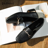 达芙妮 女鞋小皮鞋春秋款一脚蹬懒人鞋平底英伦风乐福鞋单鞋女 黑色 35