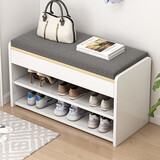 悦美妙 换鞋凳现代简约家门口穿鞋凳试鞋凳多功能防尘收纳储物柜鞋柜 【加厚坐垫款】暖白色60CM