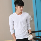 【买两件免邮】男士长袖t恤纯色土夏天长薄款秋衣上衣服外穿秋天夏季男学生血春秋 长袖 圆领 白 L码105-125斤